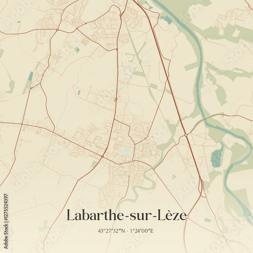 Vintage map of Labarthe-sur-Lèze, France.