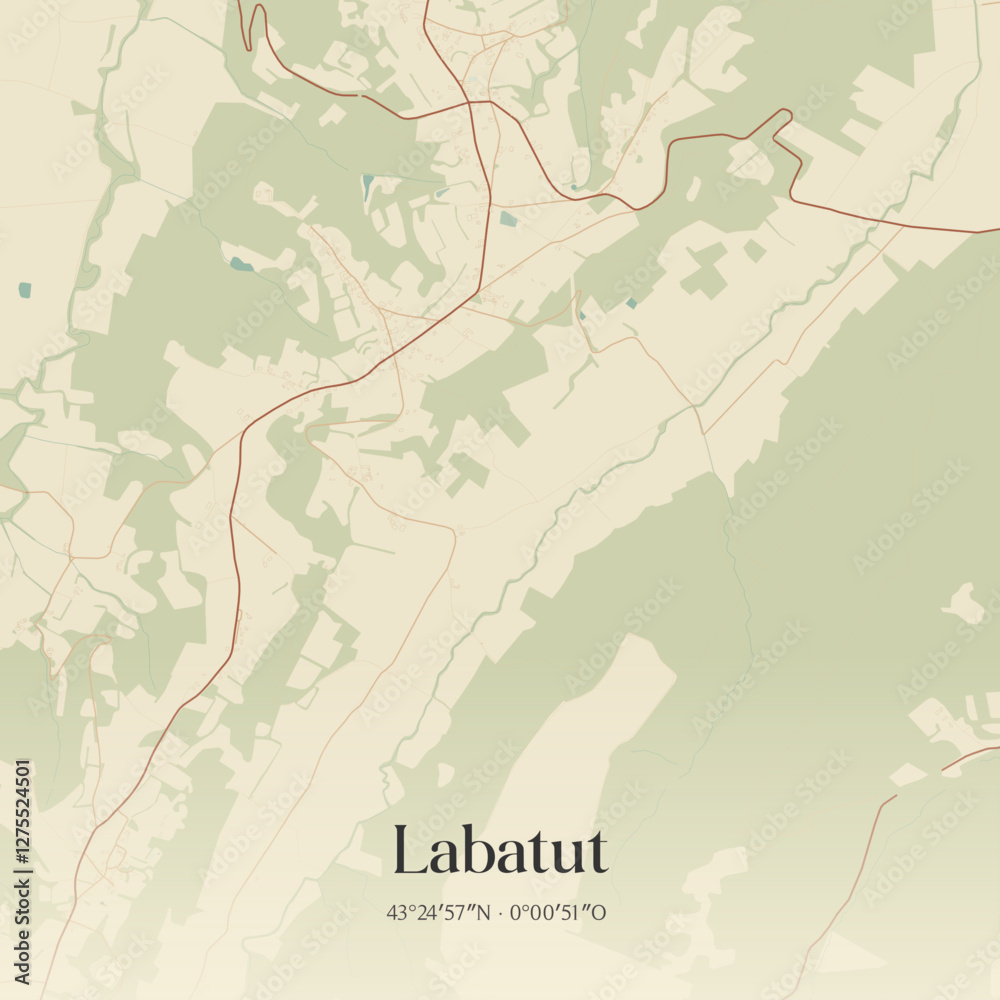 Fototapeta premium Vintage map of Labatut, France.