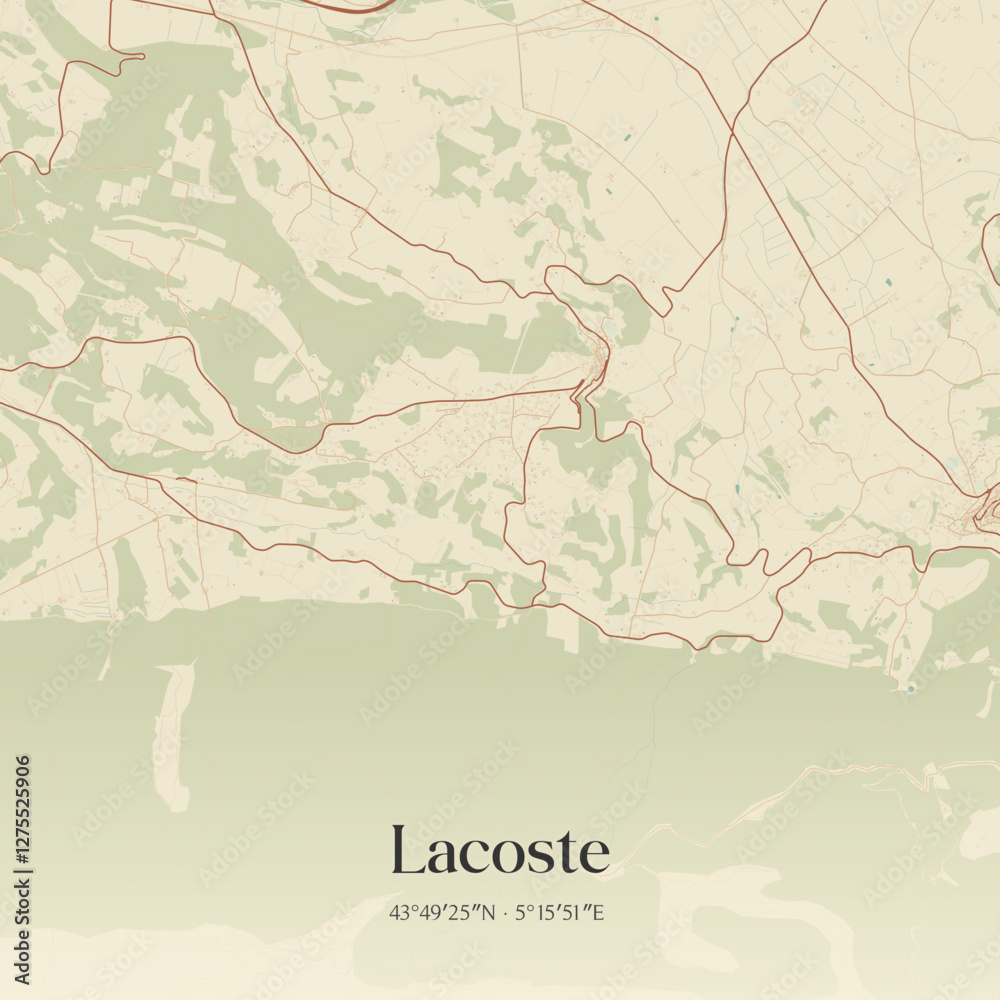 Fototapeta premium Vintage map of Lacoste, France.