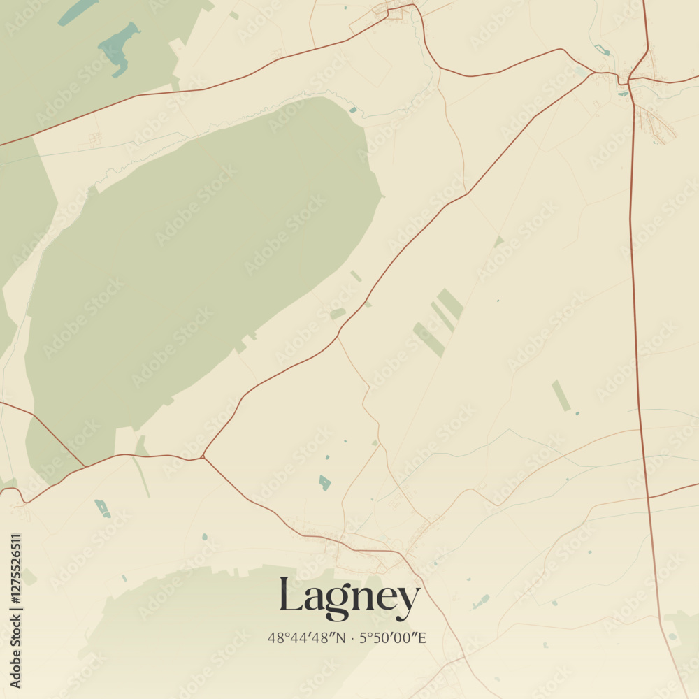 Obraz premium Vintage map of Lagney, France.