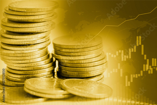 Stock market investment trading financial, coin and Kenya flag or Forex for analyze profit finance business trend data background.