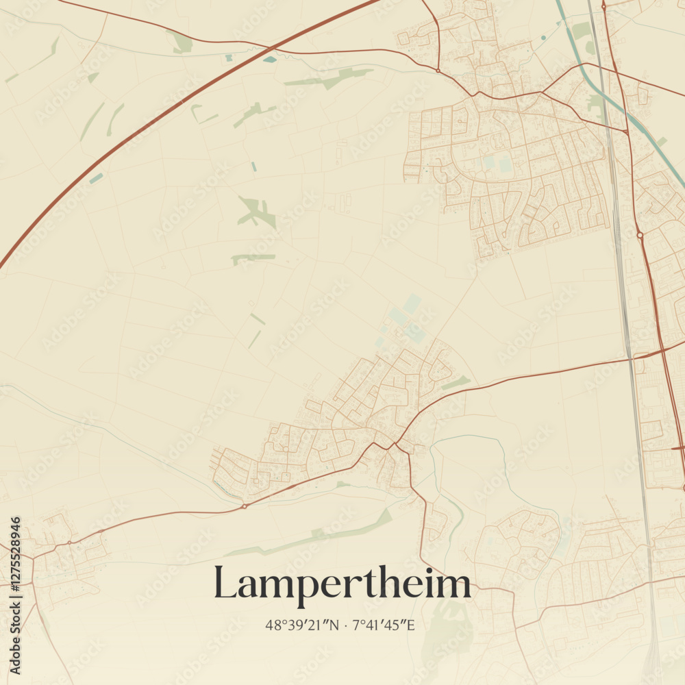 Fototapeta premium Vintage map of Lampertheim, France.