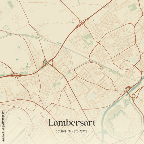 Vintage map of Lambersart, France.