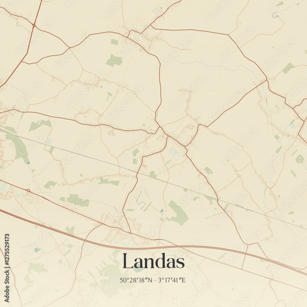 Fototapeta premium Vintage map of Landas, France.