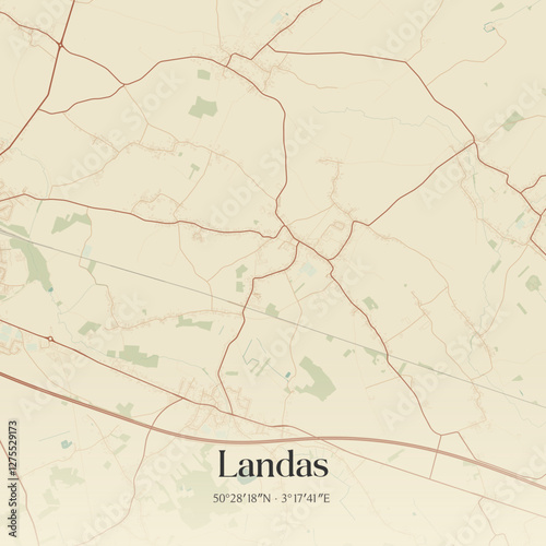 Vintage map of Landas, France.