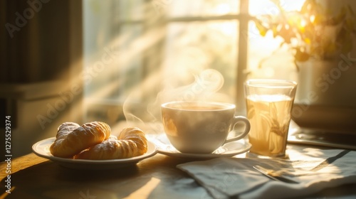 Wallpaper Mural Coffee and pastries glowing in radiant morning sunlight, creating a serene and inviting atmosphere. Torontodigital.ca