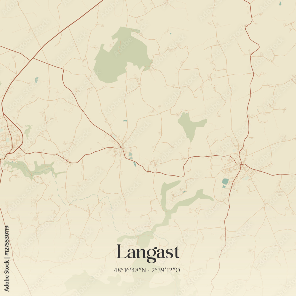 Fototapeta premium Vintage map of Langast, France.