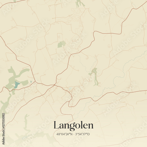 Vintage map of Langolen, France.