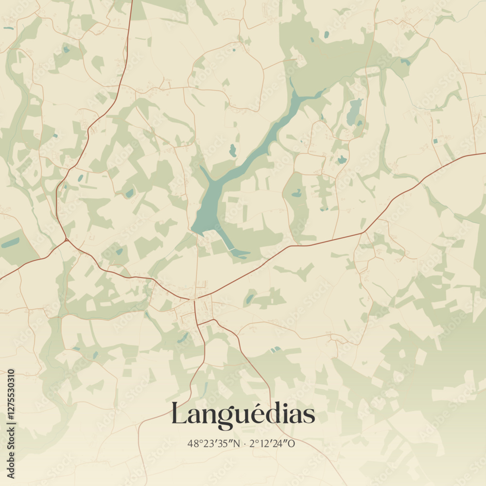 Fototapeta premium Vintage map of Languédias, France.