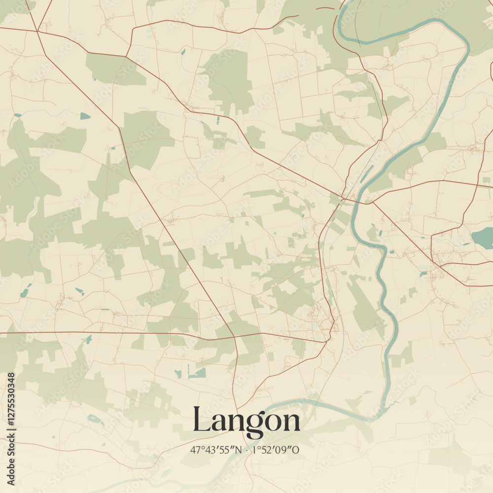 Obraz premium Vintage map of Langon, France.