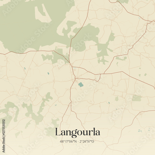 Vintage map of Langourla, France.