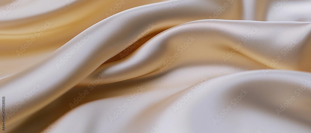 Smooth, elegant, creamy beige silk fabric draped in soft folds and waves. Smooth, elegant, creamy beige silk fabric draped in soft folds and waves.