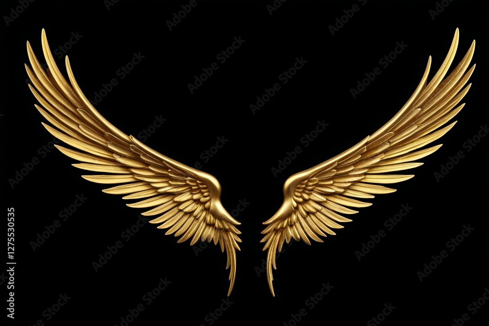 Fototapeta premium a close up of a golden angel wings on a black background