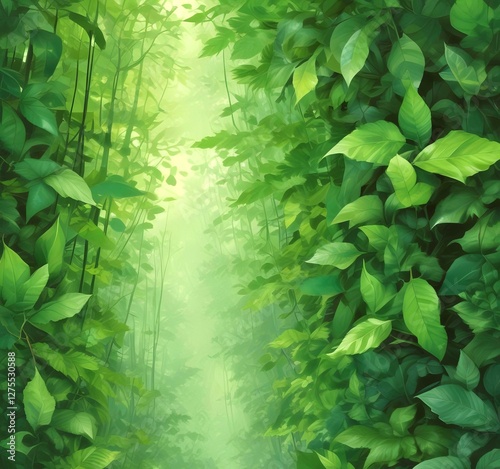 Illlustration of green environment with fresh leaves.