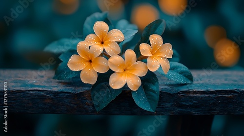 Close-up of vibrant yellow flowers, blurred background, on a dark wooden railing. Possible use Desktop wallpaper, social media post photo