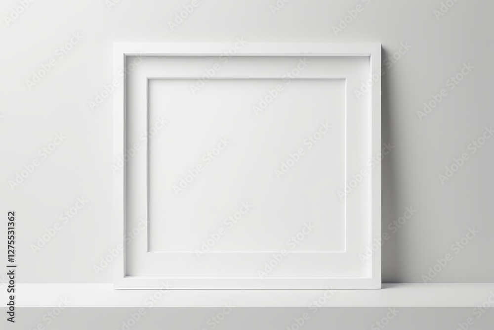 blank white frame on shelf with white wall background blank white frame on shelf with white wall background