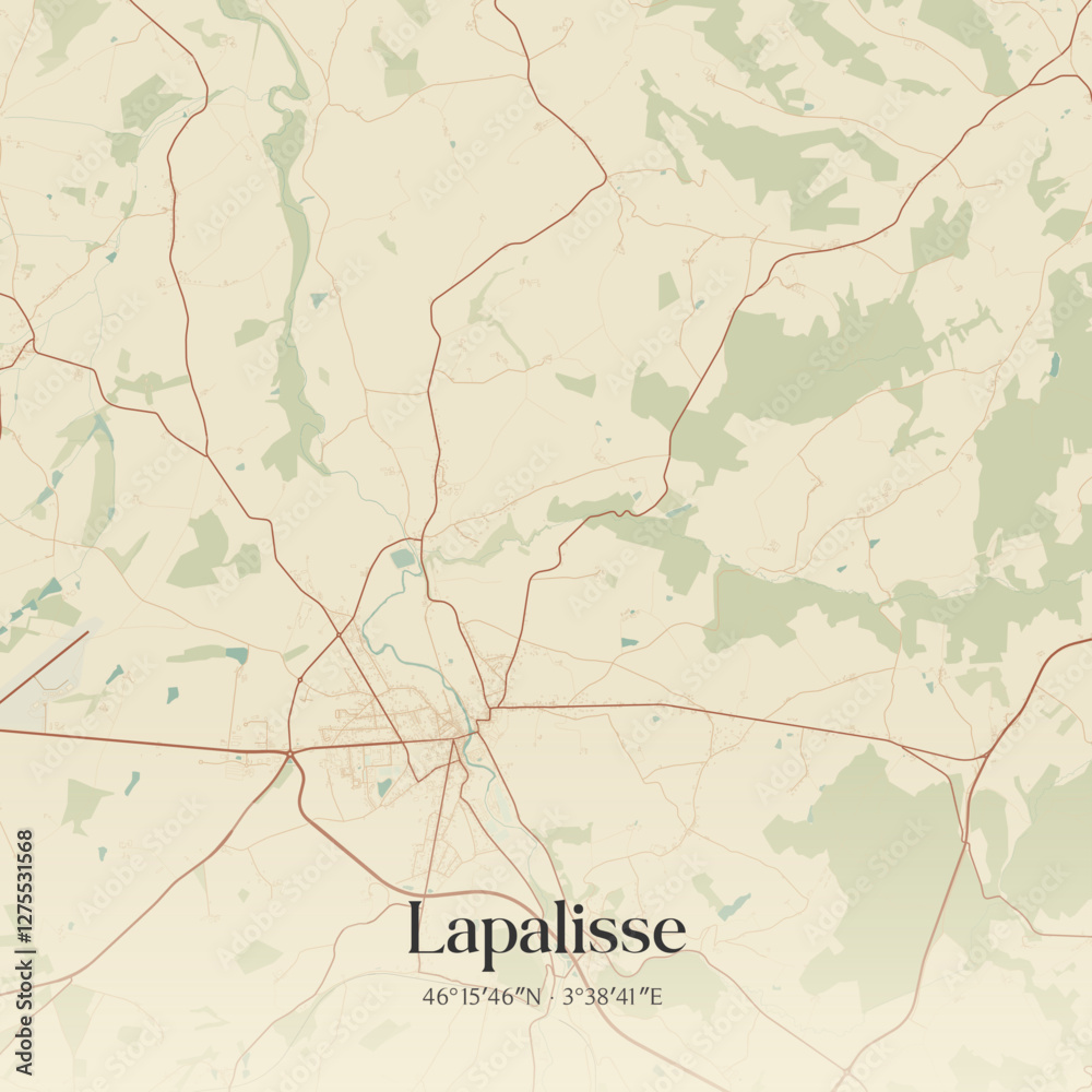 Fototapeta premium Vintage map of Lapalisse, France.