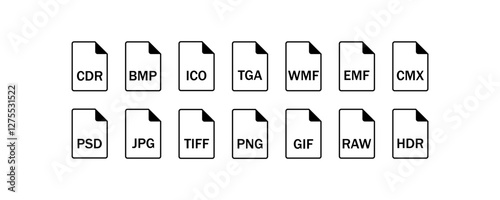 Image file format icons with extensions Vector