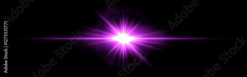 Bright pink lens flare with radiating beams on a dark transparent background. Horizontal glow effect symbolizes illumination, energy, and futuristic design. Sci-fi, digital effects, abstract themes