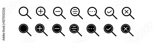 Magnifying glass icons with various symbols Vector