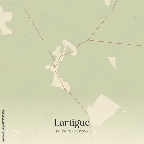 Vintage map of Lartigue, France.