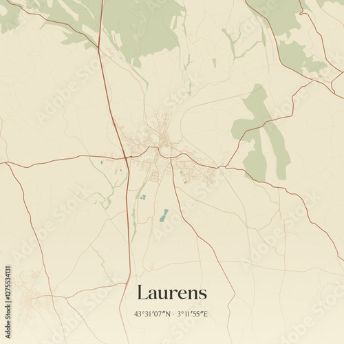 Vintage map of Laurens, France.