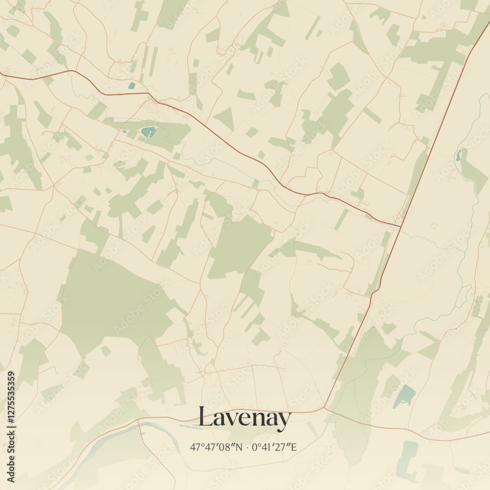 Fototapeta premium Vintage map of Lavenay, France.
