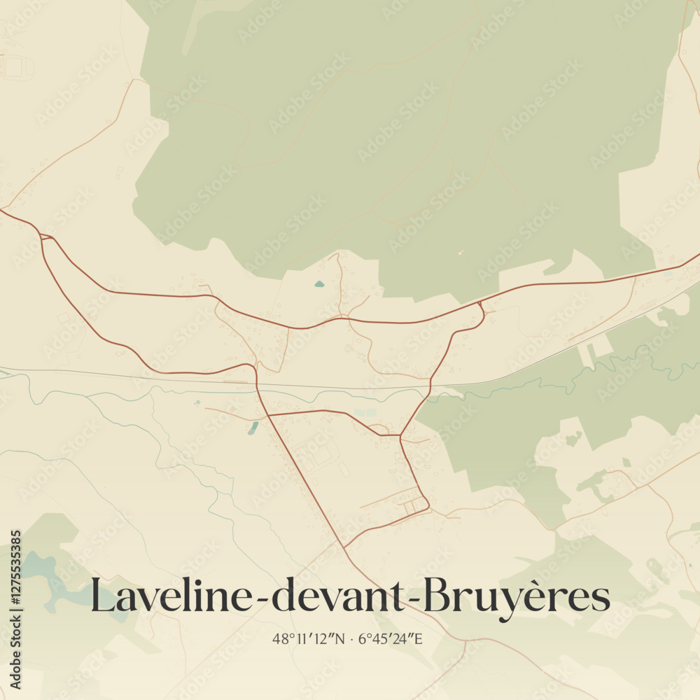 Fototapeta premium Vintage map of Laveline-devant-Bruyères, France.