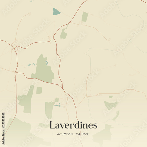 Vintage map of Laverdines, France.