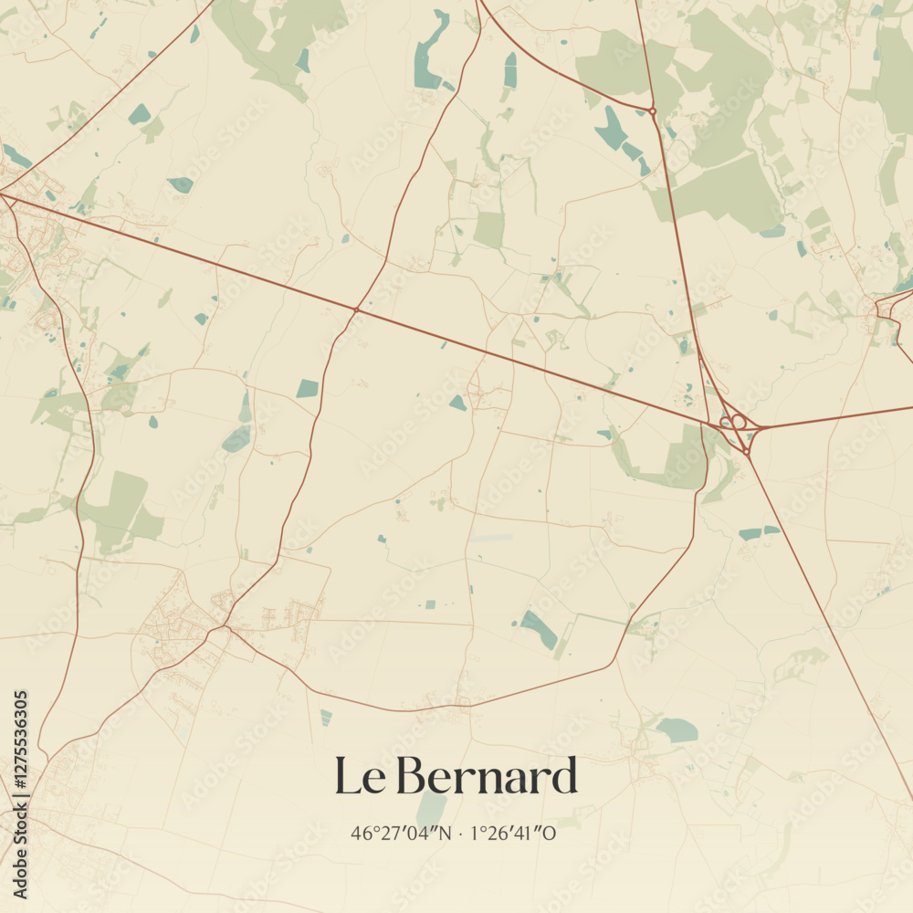 Fototapeta premium Vintage map of Le Bernard, France.