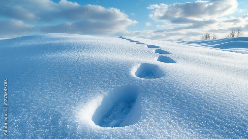 A snow-covered hill with winding animal tracks across its surface. A snow-covered hill with winding animal tracks across its surface.