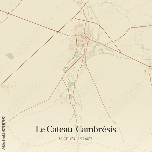 Vintage map of Le Cateau-Cambrésis, France.
