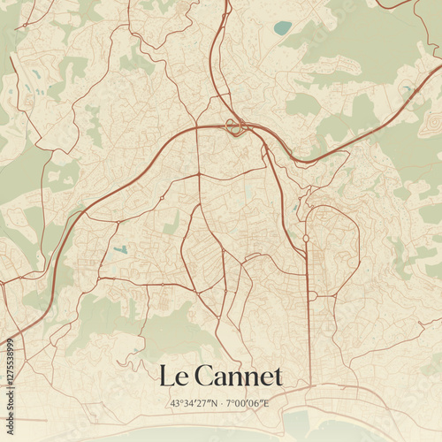 Vintage map of Le Cannet, France.