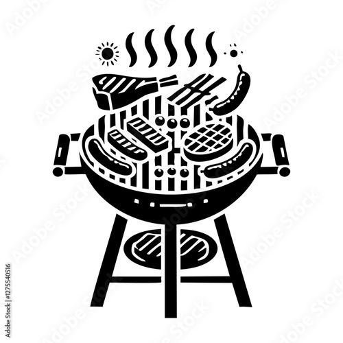 Minimalist barbecue grill with meats and sausages