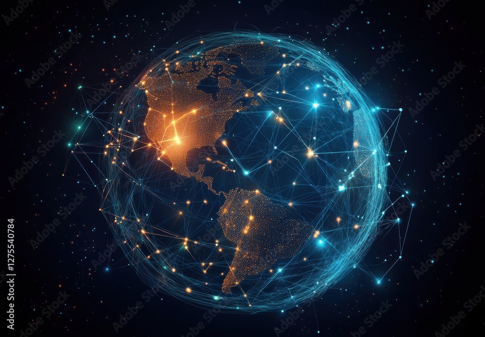 Fototapeta premium Planet Earth with glowing connections, global network concept