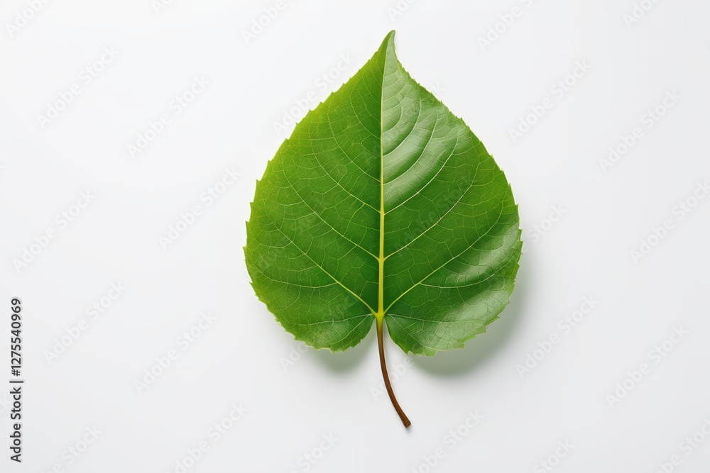Fototapeta premium there is a green leaf that is laying on a white surface