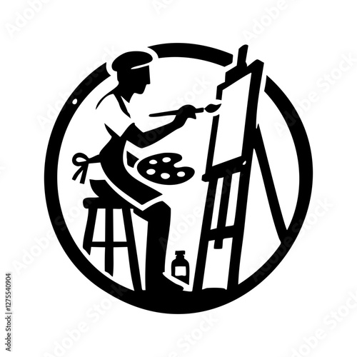 Minimalist artist painting on canvas illustration