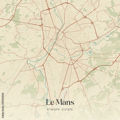 Bild auf Leinwand Vintage map of Le Mans, France.