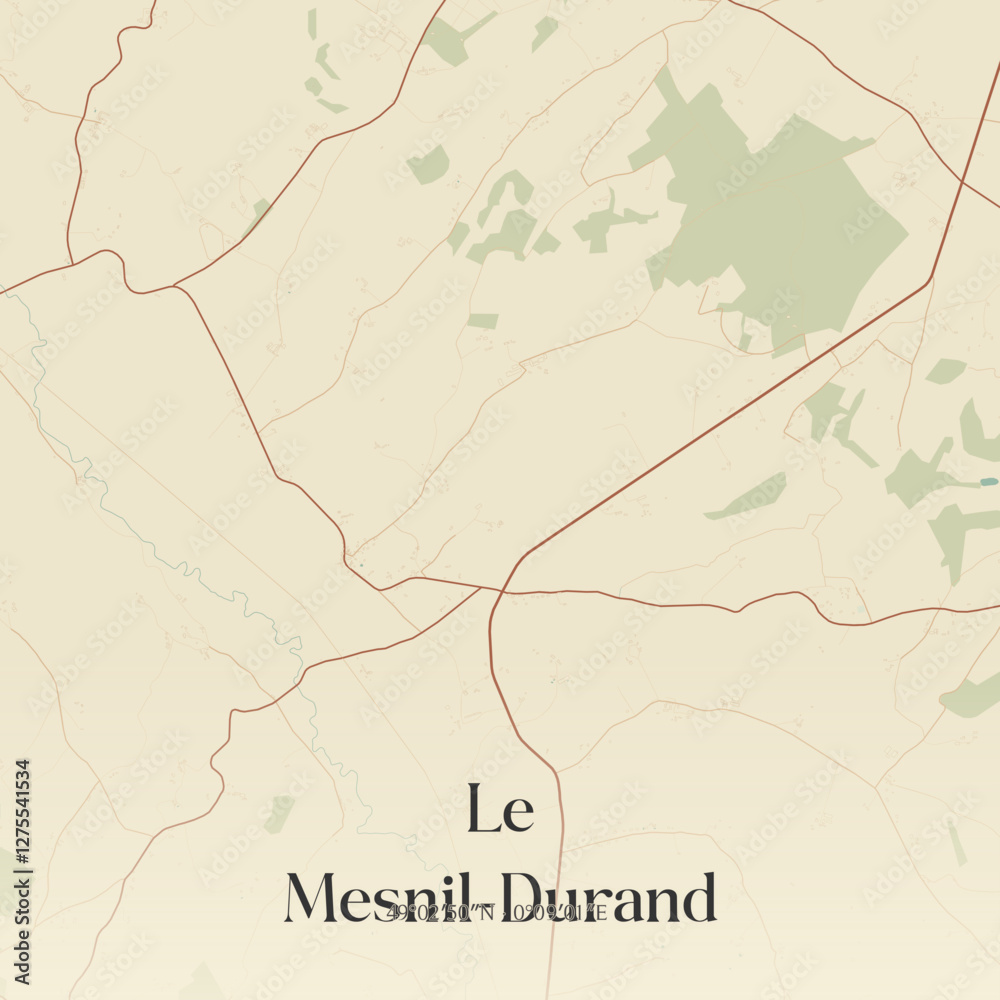 Fototapeta premium Vintage map of Le Mesnil-Durand, France.