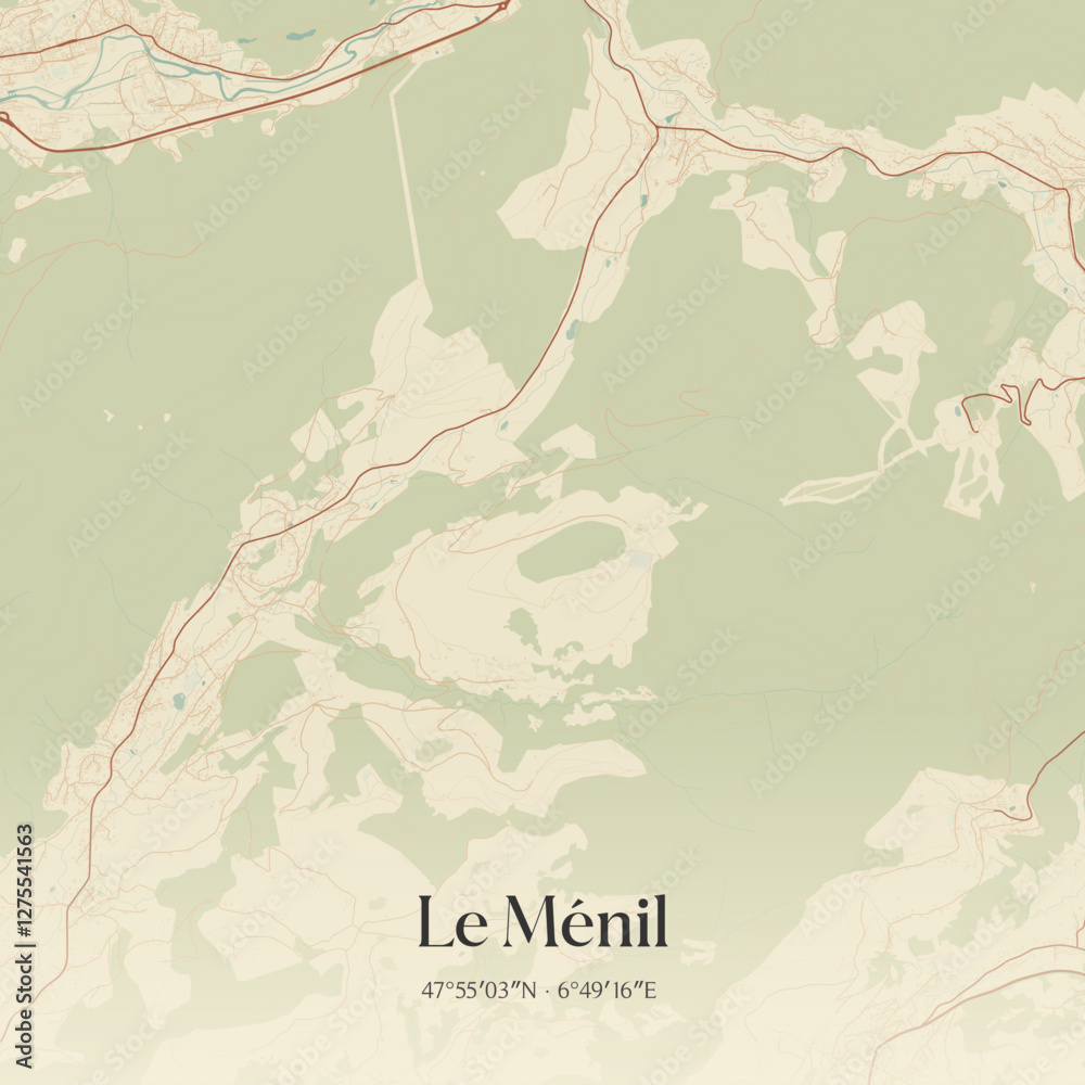 Fototapeta premium Vintage map of Le Ménil, France.