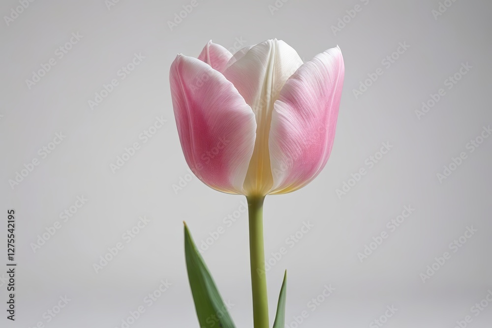Fototapeta premium there is a pink and white tulip in a vase on a table