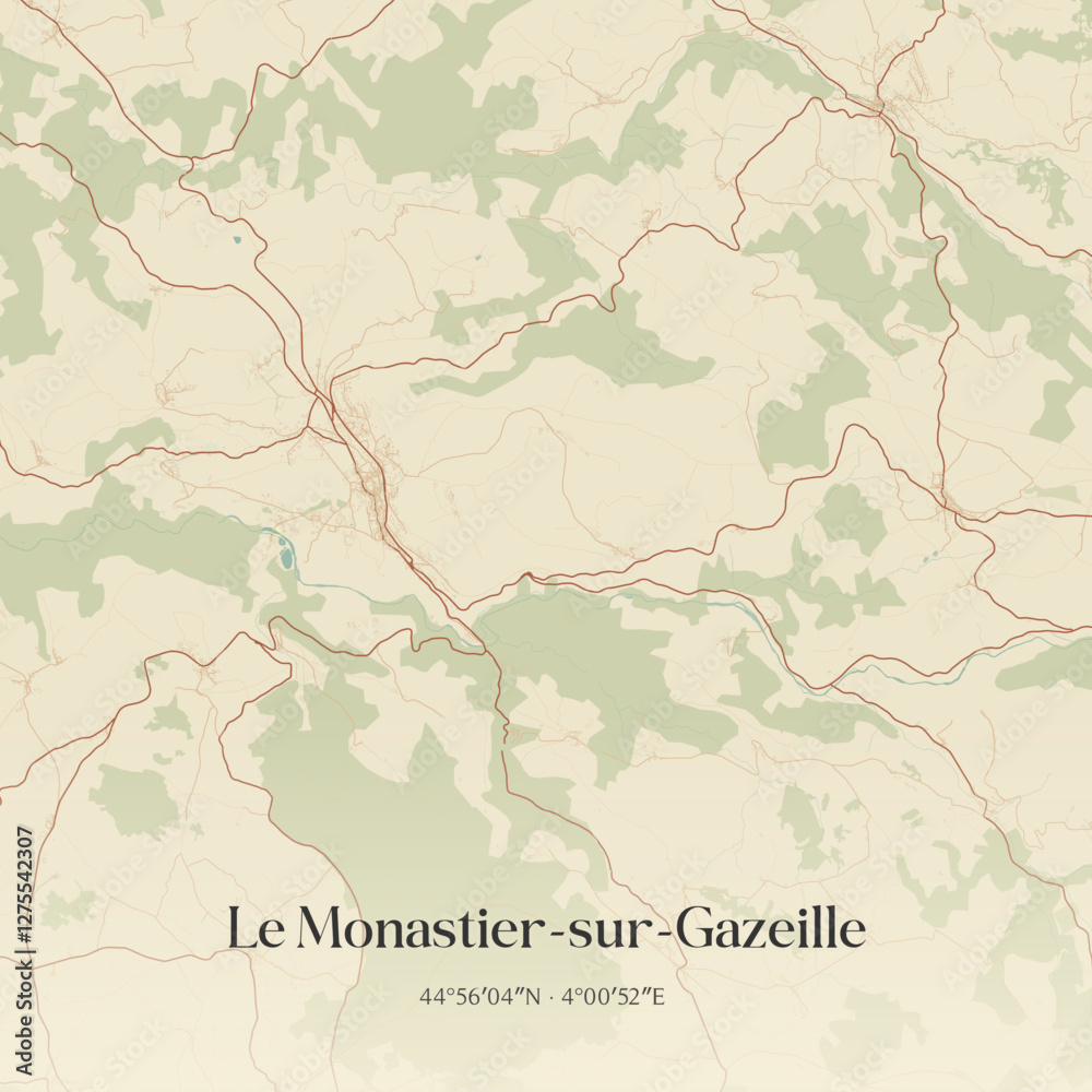 Fototapeta premium Vintage map of Le Monastier-sur-Gazeille, France.