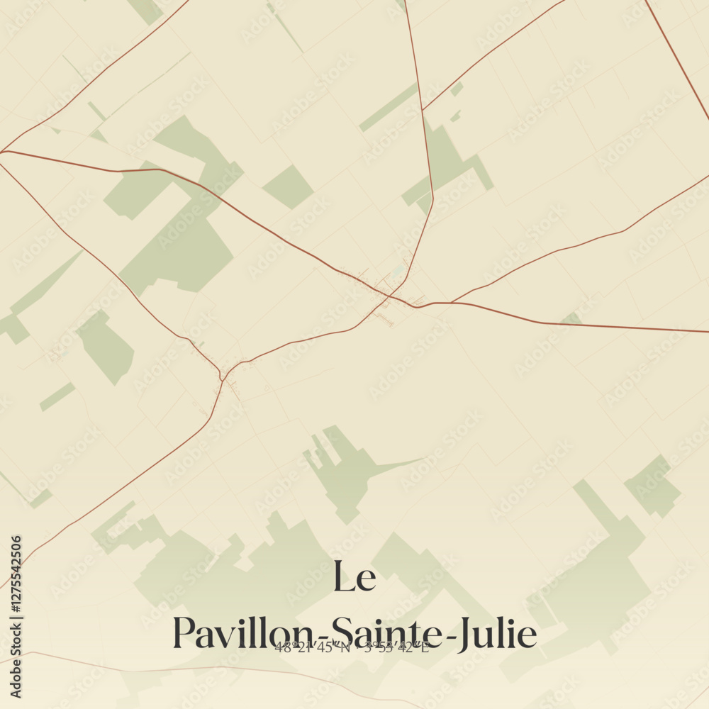Fototapeta premium Vintage map of Le Pavillon-Sainte-Julie, France.