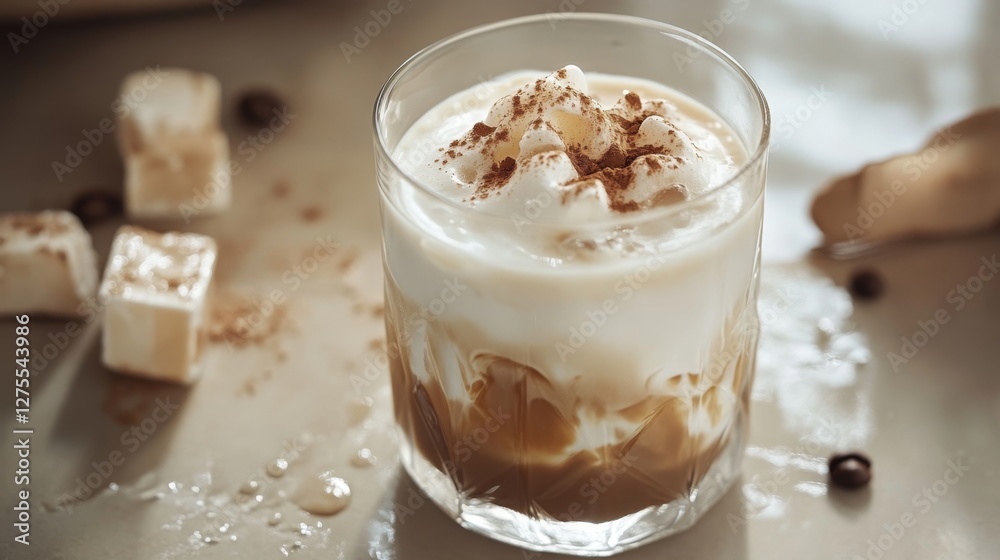 Chilled Espresso with Frothy Milk in a Glass, Perfect for Summer Chilled Espresso with Frothy Milk in a Glass, Perfect for Summer