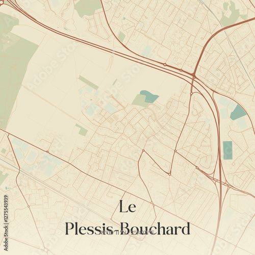 Vintage map of Le Plessis-Bouchard, France.