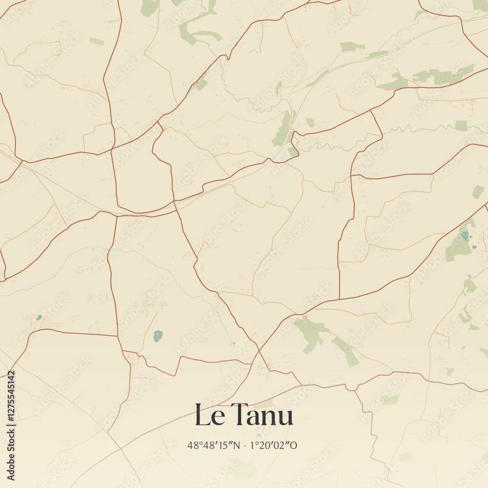 Fototapeta premium Vintage map of Le Tanu, France.