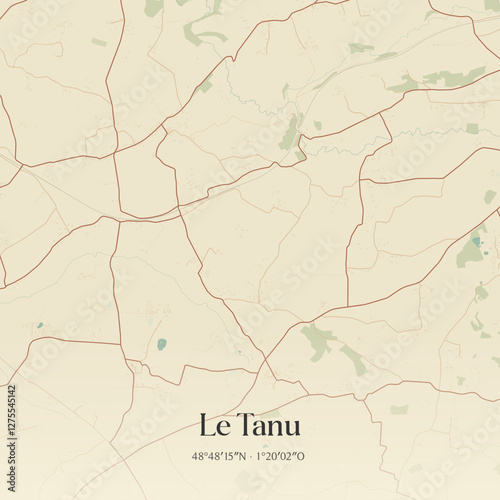 Vintage map of Le Tanu, France.