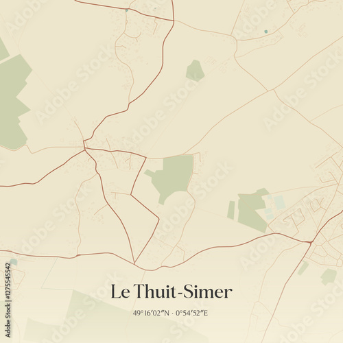Vintage map of Le Thuit-Simer, France.