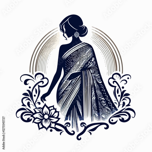 Fashion saree logo design with women figure template or clothing logo design illustration, Generative Ai.
