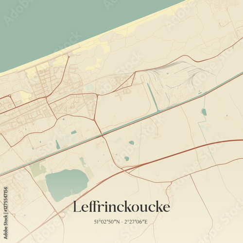 Vintage map of Leffrinckoucke, France.